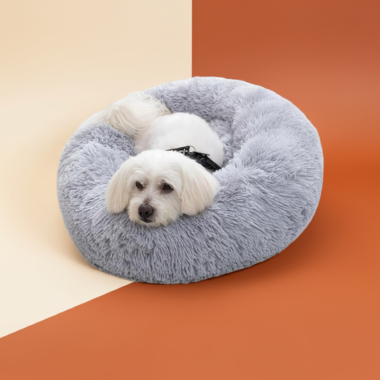 Cat Beds for Indoor Cats 20 inches Cat Bed Fluffy Round Dog Bed Calming Soft Plush (Grey)