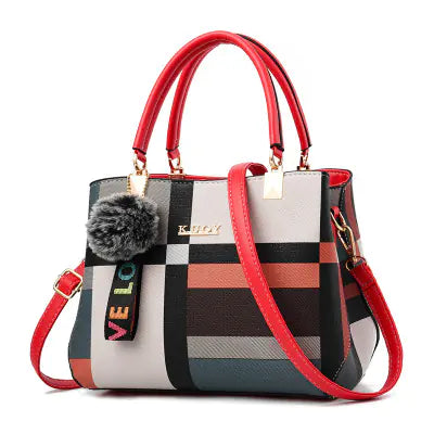 Color Block Pom Pom Bag - Leather Tote and Crossbody