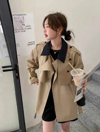 Vintage Color Contrast Lapel One Button Lace Coat