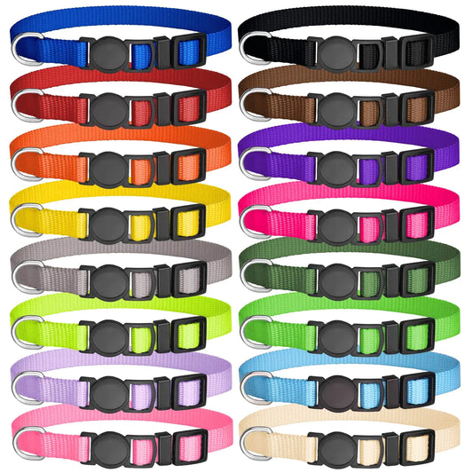 16 PCS Puppy Collars Safety Buckle Puppy Collars for Litter Nylon Adjustable Puppy Collars for Small Puppies(M)