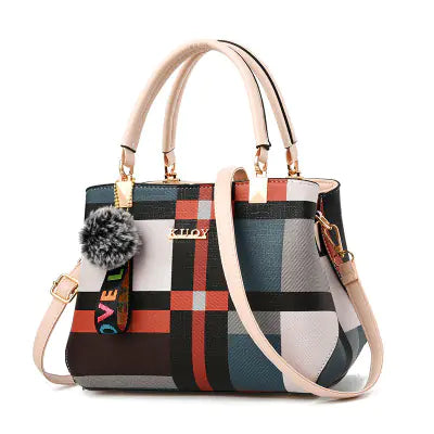 Color Block Pom Pom Bag - Leather Tote and Crossbody