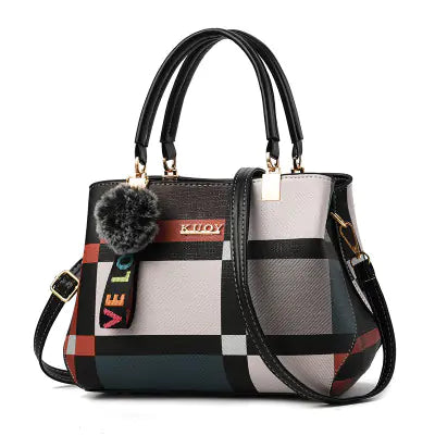 Color Block Pom Pom Bag - Leather Tote and Crossbody