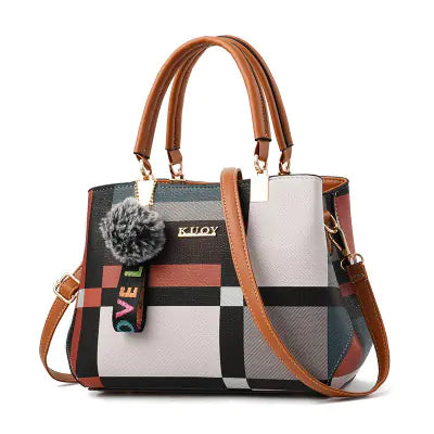Color Block Pom Pom Bag - Leather Tote and Crossbody