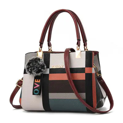 Color Block Pom Pom Bag - Leather Tote and Crossbody