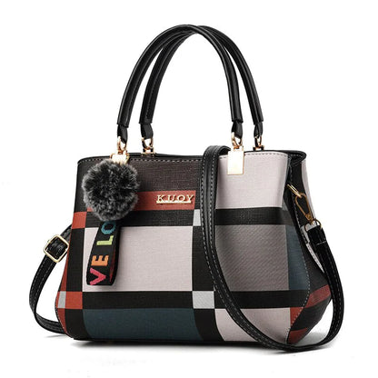 Color Block Pom Pom Bag - Leather Tote and Crossbody